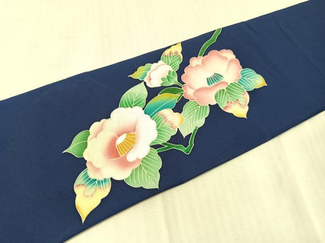 平和屋着物●塩瀬　九寸名古屋帯　友禅　作家物　枝花文　正絹　逸品　CABJ0709vp