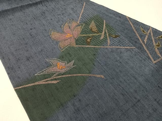 平和屋着物●中国三大刺繍　スワトウ相良刺繍　総刺繍　九寸名古屋帯　紬地　枝花文　正絹　逸品　CABJ0711vp