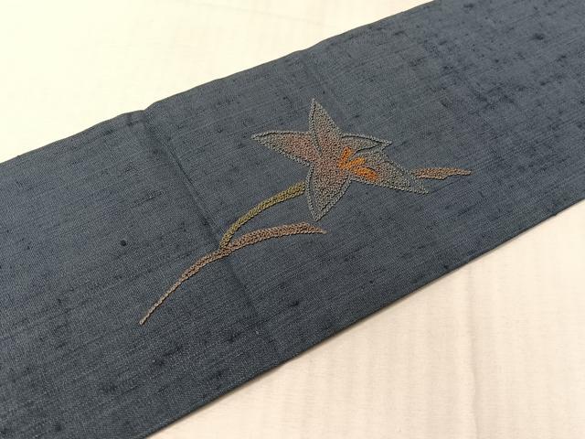 平和屋着物●中国三大刺繍　スワトウ相良刺繍　総刺繍　九寸名古屋帯　紬地　枝花文　正絹　逸品　CABJ0711vp