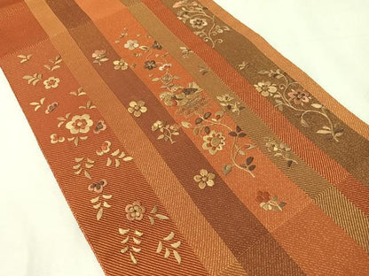 平和屋着物●ひなや工房　くむ・あむ・おる　伊豆蔵明彦　太鼓柄袋帯　総刺繍　鴛鴦花唐草文　金糸　正絹　逸品　CABJ0719vp