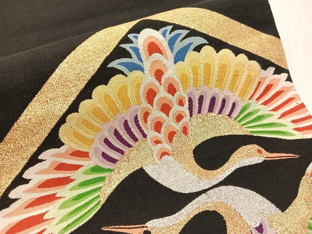 平和屋着物●爪掻き本綴れ　八寸名古屋帯　双鶴菱文　黒地　金銀糸　正絹　逸品　CABJ0721vp