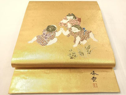 平和屋着物●太鼓柄袋帯　作家物　陶漆箔　腕くらべ　正絹　逸品　未使用　CABJ0728vp
