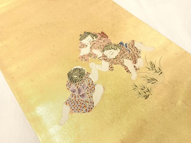 平和屋着物●太鼓柄袋帯　作家物　陶漆箔　腕くらべ　正絹　逸品　未使用　CABJ0728vp