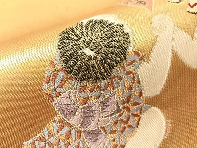 平和屋着物●太鼓柄袋帯　作家物　陶漆箔　腕くらべ　正絹　逸品　未使用　CABJ0728vp
