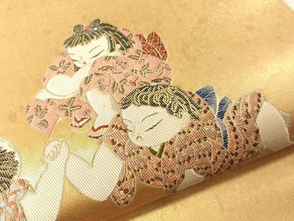 平和屋着物●太鼓柄袋帯　作家物　陶漆箔　腕くらべ　正絹　逸品　未使用　CABJ0728vp