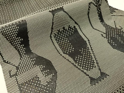 平和屋着物●九寸名古屋帯　陶器文　黒地　金銀糸　正絹　逸品　CABJ0733vp