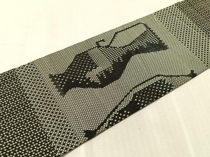 平和屋着物●九寸名古屋帯　陶器文　黒地　金銀糸　正絹　逸品　CABJ0733vp