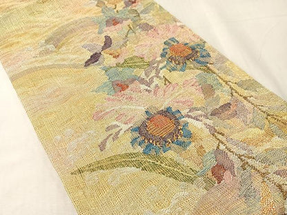 平和屋着物▽六通柄袋帯　スリーシーズン　春夏秋　櫛織　草花文　金銀糸　正絹　逸品　未使用　CABJ0736vp