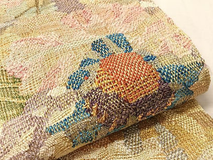 平和屋着物▽六通柄袋帯　スリーシーズン　春夏秋　櫛織　草花文　金銀糸　正絹　逸品　未使用　CABJ0736vp