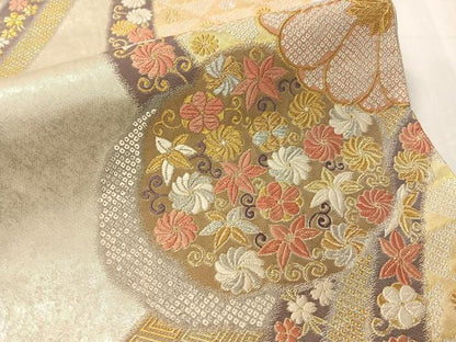 平和屋着物●西陣　都織物謹製　六通柄袋帯　唐織　唐俑箔　吉祥花文　金銀糸　正絹　逸品　CABJ0740vp