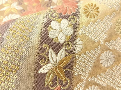 平和屋着物●西陣　都織物謹製　六通柄袋帯　唐織　唐俑箔　吉祥花文　金銀糸　正絹　逸品　CABJ0740vp