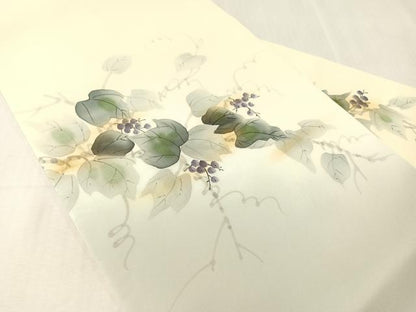平和屋着物●塩瀬　九寸名古屋帯　作家物　手描き　葡萄蔦の葉文　金彩　やまと誂製　正絹　逸品　CABJ0741vp