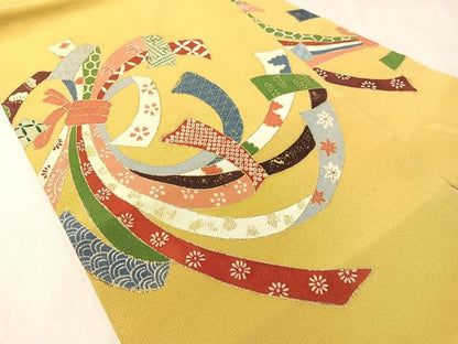 平和屋着物●九寸名古屋帯　束ね熨斗文　金彩　鬼しぼ縮緬　正絹　逸品　CABJ0743vp