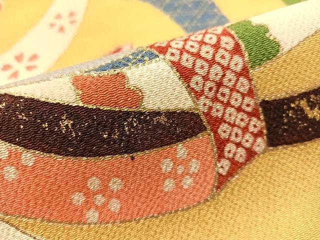 平和屋着物●九寸名古屋帯　束ね熨斗文　金彩　鬼しぼ縮緬　正絹　逸品　CABJ0743vp