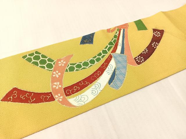 平和屋着物●九寸名古屋帯　束ね熨斗文　金彩　鬼しぼ縮緬　正絹　逸品　CABJ0743vp