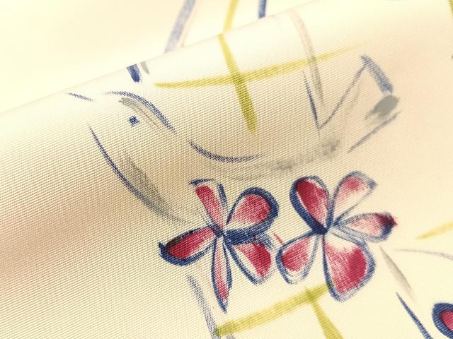 平和屋着物●塩瀬　九寸名古屋帯　作家物　手描き　鳥籠花文　正絹　逸品　CABJ0744vp