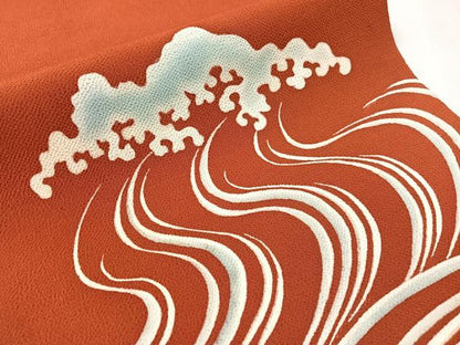 平和屋着物●九寸開き名古屋帯　立波文　鬼しぼ縮緬　正絹　逸品　CABJ0745vp