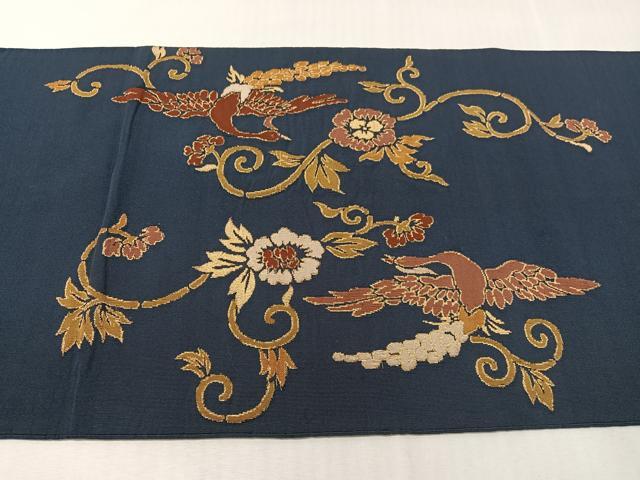 平和屋着物●太鼓柄袋帯　綴れ　花鳥文　金糸　正絹　逸品　CABJ0747vp