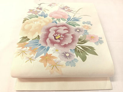 平和屋着物●爪掻き本綴れ　八寸名古屋帯　草花文　金銀糸　正絹　逸品　CABJ0749vp
