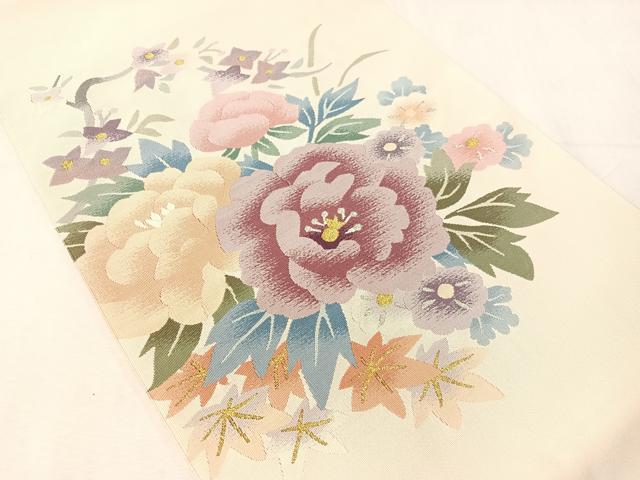 平和屋着物●爪掻き本綴れ　八寸名古屋帯　草花文　金銀糸　正絹　逸品　CABJ0749vp