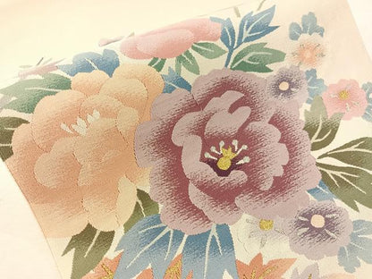 平和屋着物●爪掻き本綴れ　八寸名古屋帯　草花文　金銀糸　正絹　逸品　CABJ0749vp
