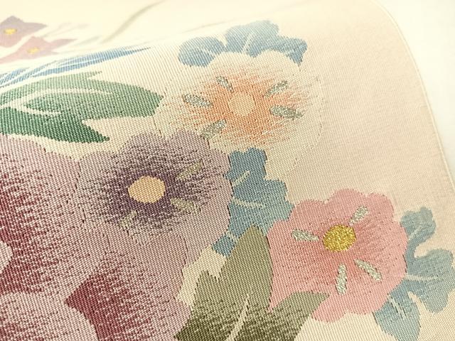平和屋着物●爪掻き本綴れ　八寸名古屋帯　草花文　金銀糸　正絹　逸品　CABJ0749vp