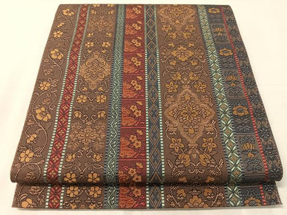 平和屋着物●本場筑前博多織　八寸名古屋帯　花兎間道　正絹　逸品　CABJ0751vp