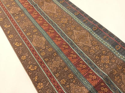 平和屋着物●本場筑前博多織　八寸名古屋帯　花兎間道　正絹　逸品　CABJ0751vp