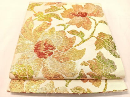 平和屋着物●六通柄　本袋帯　印金花鳥文　金糸　正絹　逸品　CABJ0752vp
