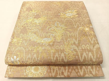 平和屋着物●六通柄袋帯　太子間道　正倉院花鳥文　金銀糸　正絹　逸品　CABJ0753vp