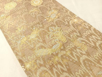 平和屋着物●六通柄袋帯　太子間道　正倉院花鳥文　金銀糸　正絹　逸品　CABJ0753vp
