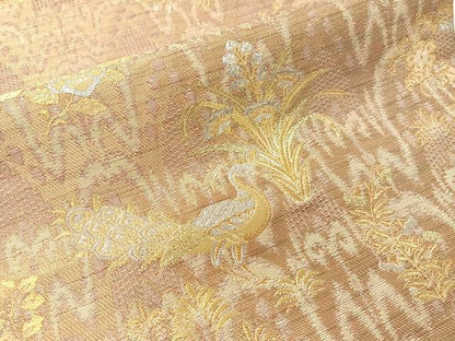 平和屋着物●六通柄袋帯　太子間道　正倉院花鳥文　金銀糸　正絹　逸品　CABJ0753vp