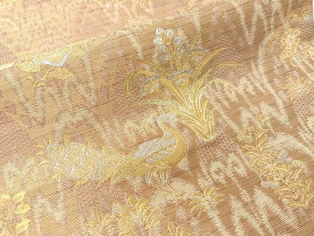 平和屋着物●六通柄袋帯　太子間道　正倉院花鳥文　金銀糸　正絹　逸品　CABJ0753vp