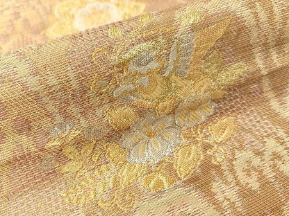 平和屋着物●六通柄袋帯　太子間道　正倉院花鳥文　金銀糸　正絹　逸品　CABJ0753vp
