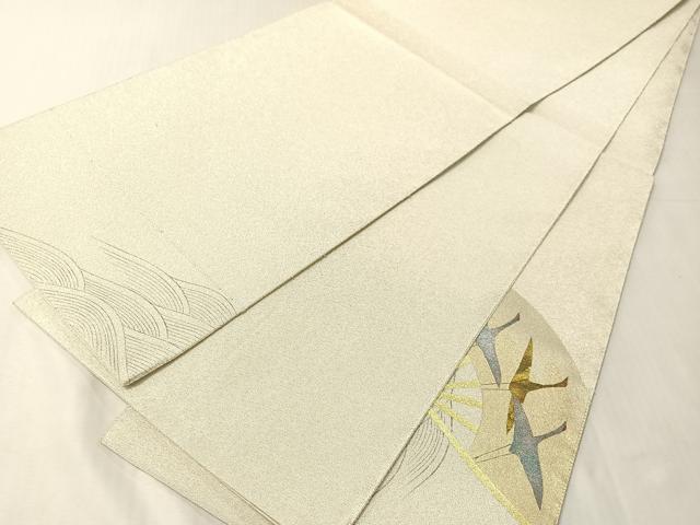 平和屋着物●琳派乃世界　灘昆年　太鼓柄袋帯　手描き　綴れ　立波扇面飛鶴梅文　金銀糸　正絹　逸品　CABJ0754vp