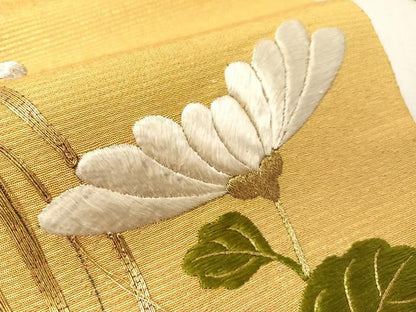 平和屋着物●アンティーク　大正ロマン　総刺繍　手刺繍　駒刺繍　九寸名古屋帯　立波菊文　金銀糸　正絹　逸品　CABJ0755vp