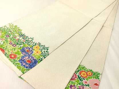 平和屋着物●太鼓柄袋帯　綴れ　草花文　金銀糸　正絹　逸品　CABJ0761vp
