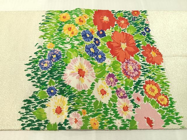 平和屋着物●太鼓柄袋帯　綴れ　草花文　金銀糸　正絹　逸品　CABJ0761vp