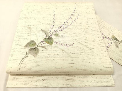 平和屋着物●九寸名古屋帯　ぜんまい紬　手描き　草花文　正絹　逸品　CABJ0765vp