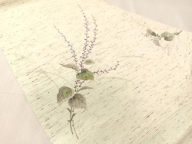 平和屋着物●九寸名古屋帯　ぜんまい紬　手描き　草花文　正絹　逸品　CABJ0765vp