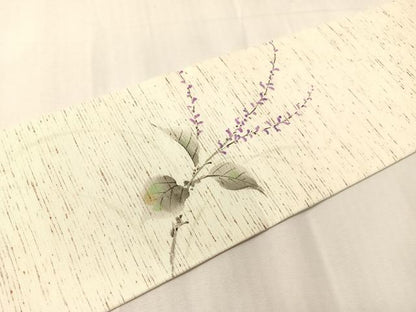 平和屋着物●九寸名古屋帯　ぜんまい紬　手描き　草花文　正絹　逸品　CABJ0765vp