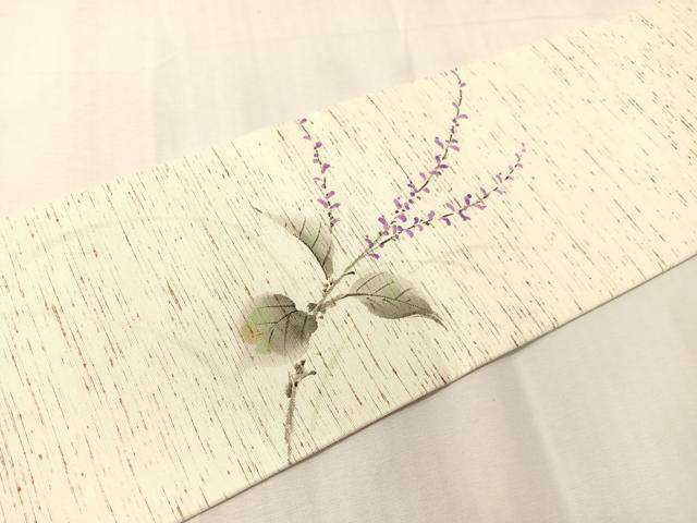 平和屋着物●九寸名古屋帯　ぜんまい紬　手描き　草花文　正絹　逸品　CABJ0765vp