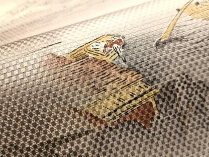 平和屋着物●九寸名古屋帯　手描き　人物風景文　金通し地　正絹　逸品　CABJ0766vp