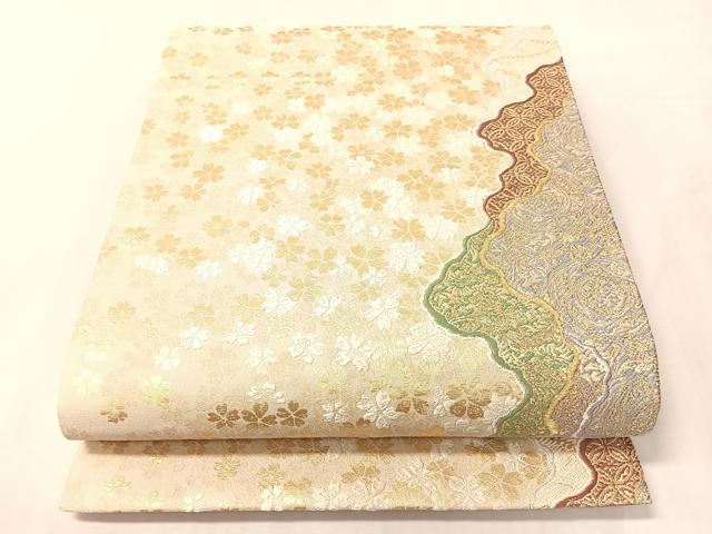 平和屋着物●六通柄袋帯　唐織　有栖川綴　道長舞桜　金糸　正絹　逸品　CABJ0767vp