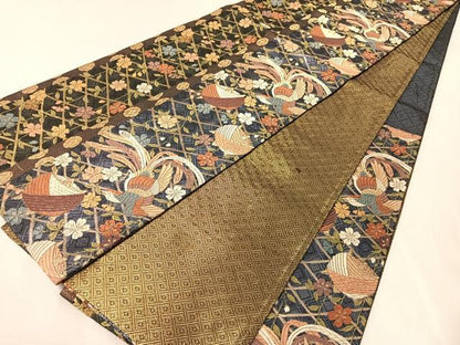 平和屋着物●本佐賀錦　六通柄袋帯　能美唐織　糸巻き鳳凰花文　金糸　正絹　逸品　CABJ0769vp