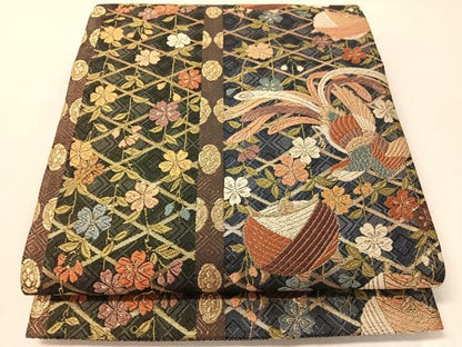平和屋着物●本佐賀錦　六通柄袋帯　能美唐織　糸巻き鳳凰花文　金糸　正絹　逸品　CABJ0769vp