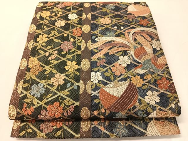 平和屋着物●本佐賀錦　六通柄袋帯　能美唐織　糸巻き鳳凰花文　金糸　正絹　逸品　CABJ0769vp