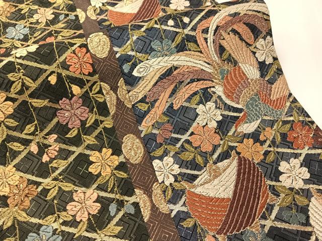 平和屋着物●本佐賀錦　六通柄袋帯　能美唐織　糸巻き鳳凰花文　金糸　正絹　逸品　CABJ0769vp