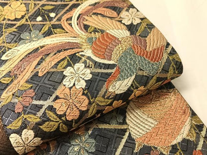 平和屋着物●本佐賀錦　六通柄袋帯　能美唐織　糸巻き鳳凰花文　金糸　正絹　逸品　CABJ0769vp