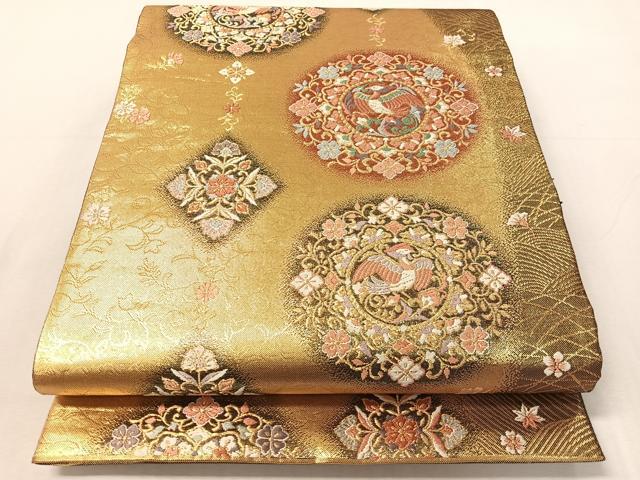 平和屋着物●六通柄袋帯　唐織　立取菱丸華文　金糸　正絹　逸品　CABJ0773vp